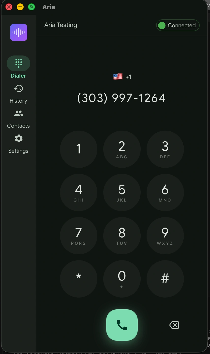 Aria Softphone - Main dialer interface
